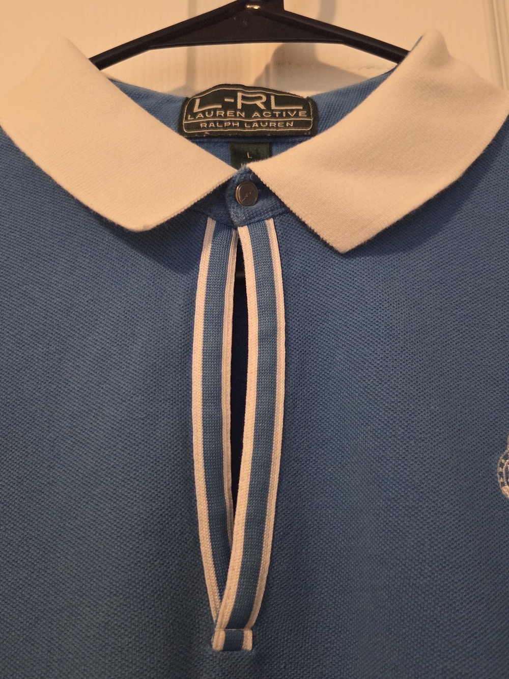 Ralph Lauren Light Blue Polo with White Collar and Stripe Placket